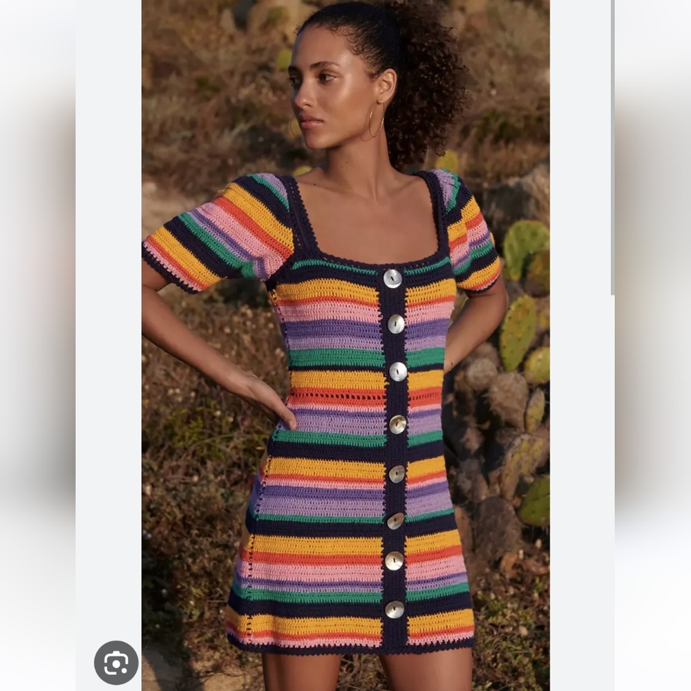 Farm Rio Rainbow Crochet Mini Dress